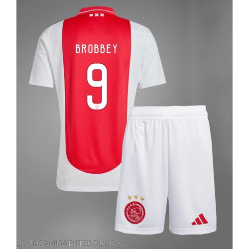 Camisa de Futebol Ajax Brian Brobbey #9 Equipamento Principal Infantil 2024-25 Manga Curta (+ Calças curtas)